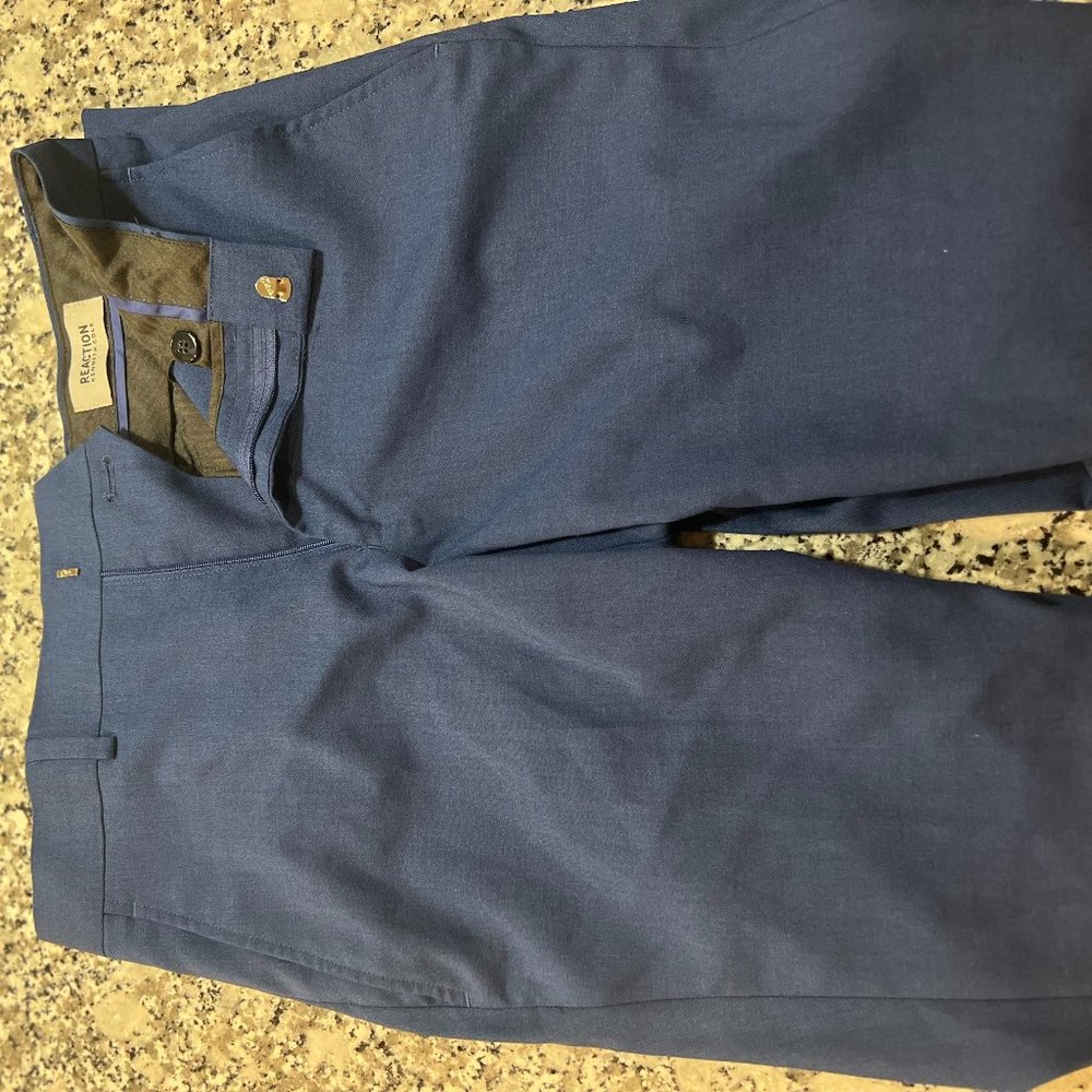 Kenneth Cole Reaction Mens Suit Pants Navy Blue 29w Unhemmed Dress
